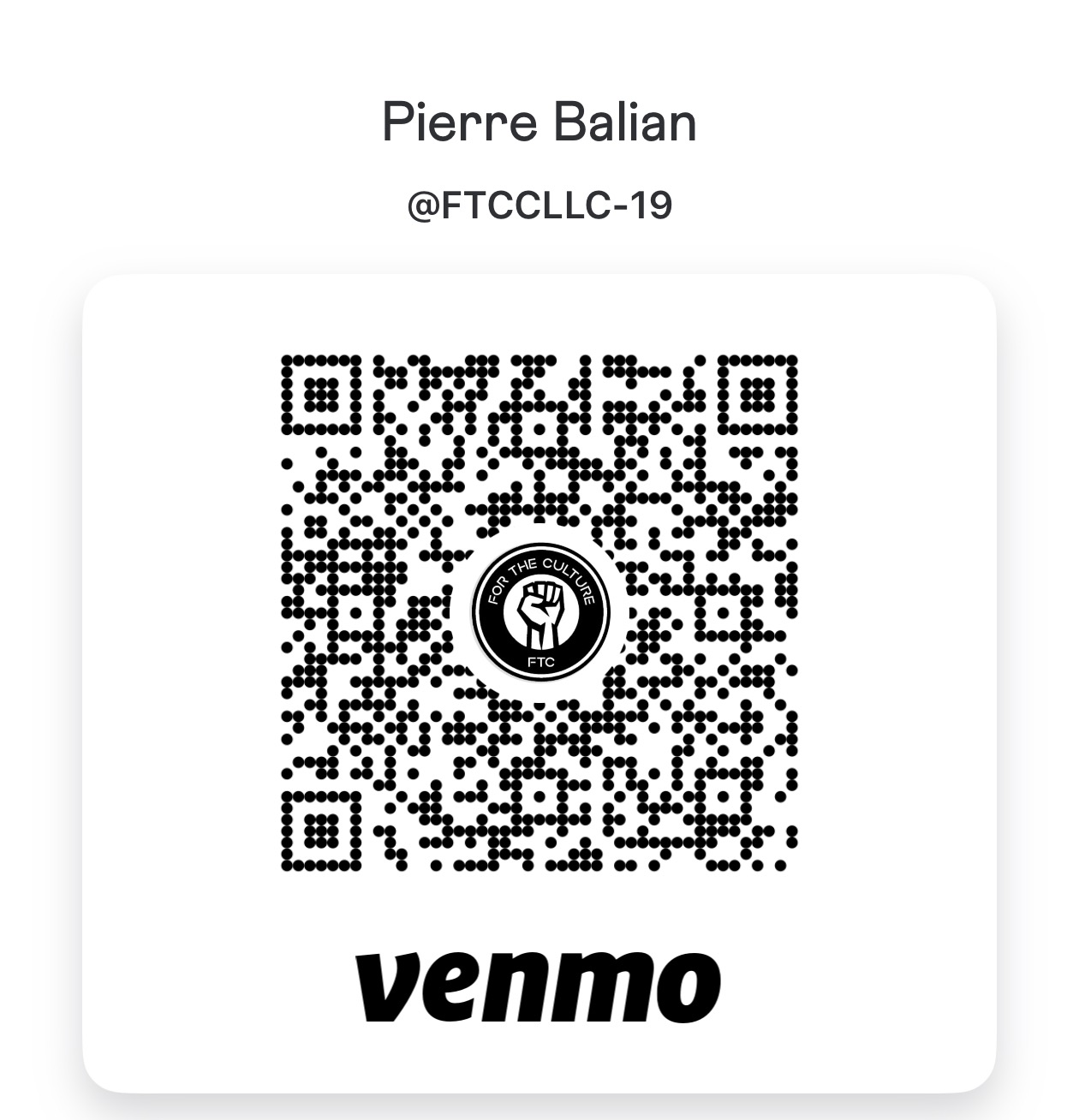 Venmo QR code for Pierre Balian, FTCCLLC-19